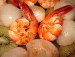 Gambas tigr�es, Litchis et Kiwis cuits au Wok -- 13/02/11