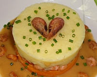 Parmentier de crevettes grises aux deux pur�es