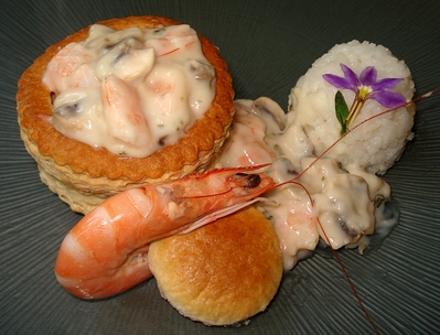 Bouch�e de Crevettes roses � la B�chamel de Champignons -- 07/07/10