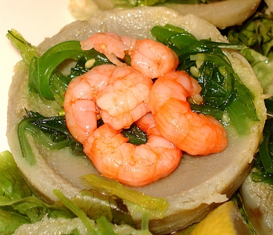 Crevettes roses marin�es au citron sur Fond d'Artichaut -- 14/07/12