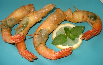 Gambas � la Menthe envelopp�es dans une feuille de Brick -- 04/08/10