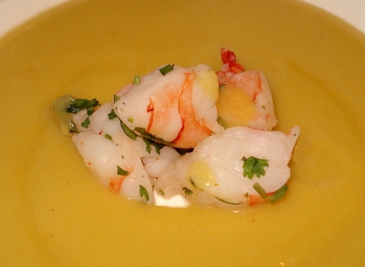 Gambas et Gaspacho de Tomates jaunes -- 24/06/10