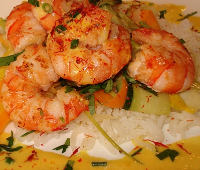 Gambas � la sauce safran�e sur Tagliatelles de l�gumes -- 31/10/10