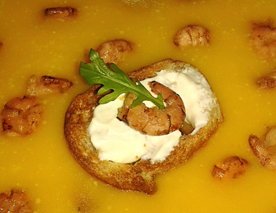 Velout� de Citrouille aux Crevettes grises