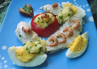 Assiette de Colin et Crevettes grises Mayonnaise