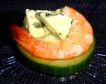 Crevette rose et Roquefort au miel sur canap� de Concombre -- 08/10/11