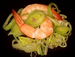 Crevettes roses et Salade de Poireau cru -- 28/07/11